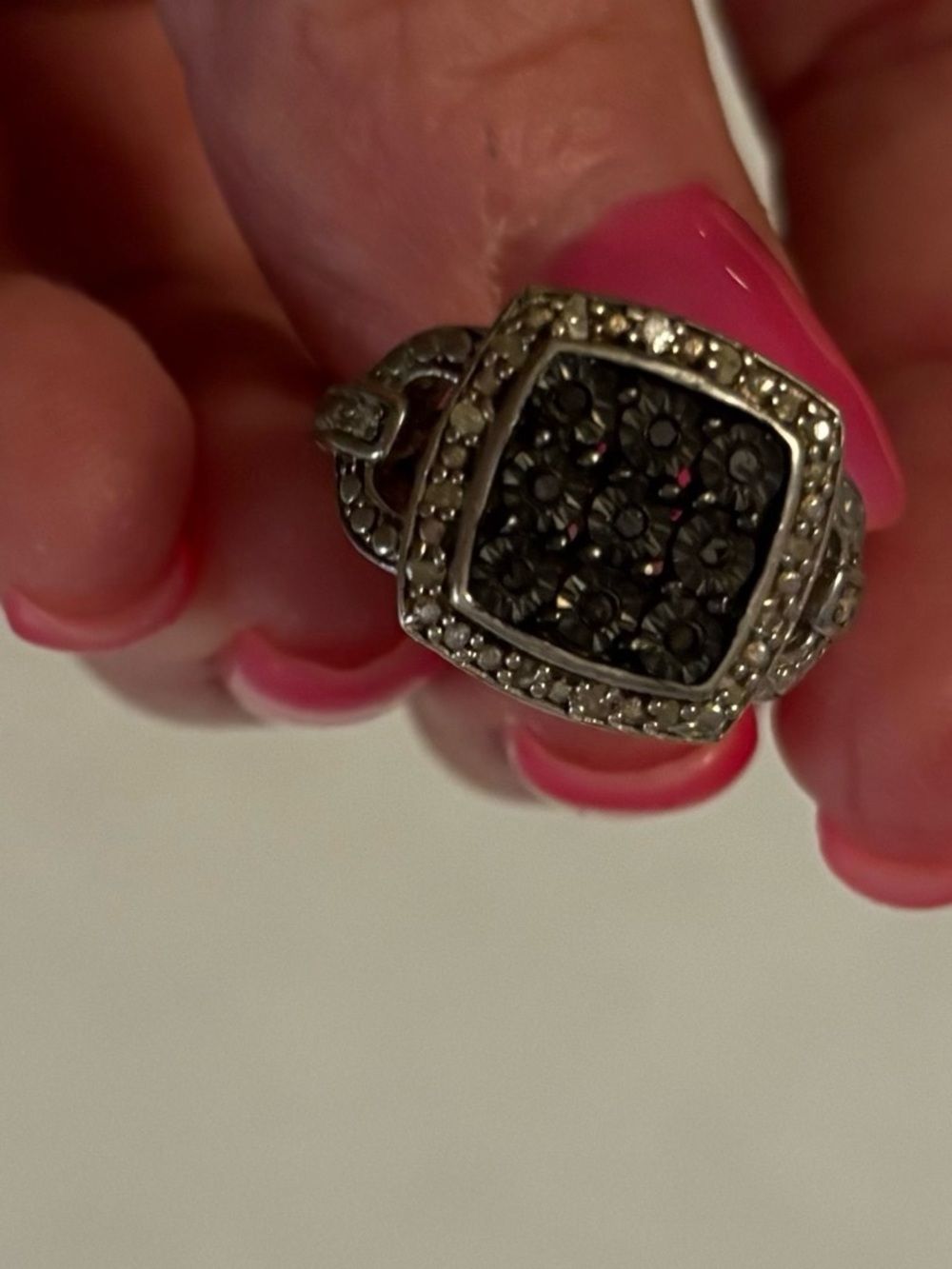 925 Sterling Silver Ring with Black and white cz or crystals size 6